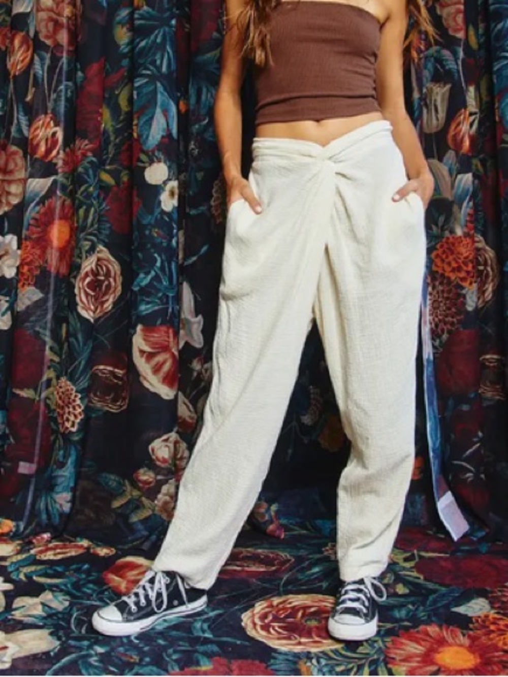Adrienne Landau Twist Front Wide Leg Pants - Ivory